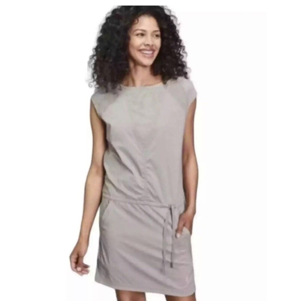 Indygena Laco Activewear Dress Gray Small Drawstring Waist Pockets Hiking Travel